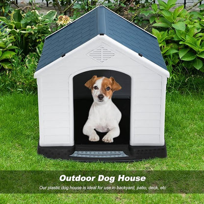 FDW Dog House Indoor Outdoor Durable Ventilate Waterproof Pet Plastic Dog House for Small Medium Large Dogs Insulated Puppy Shelter Kennel Crate with Air Vents and Elevated Floor