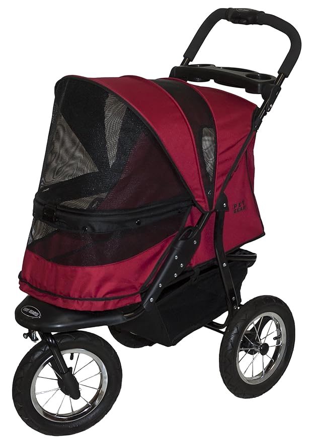 Pet Gear No-Zip AT3 Pet Stroller for Cats/Dogs, Zipperless Entry, Easy One-Hand Fold, Jogging Tires, Removable Liner, Cup Holder + Storage Basket, 2 Models, 4 Colors