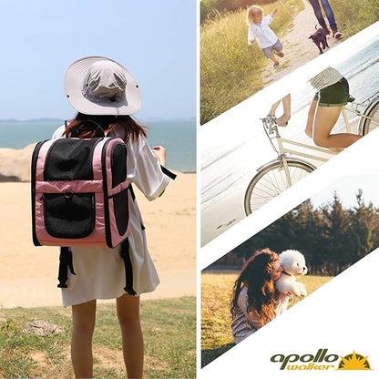 Apollo Walker Pet Carrier Backpack for Large/Small Cats and Dogs, Puppies, Safety Features and Cushion Back Support for Travel, Hiking, Outdoor Use (Pink)