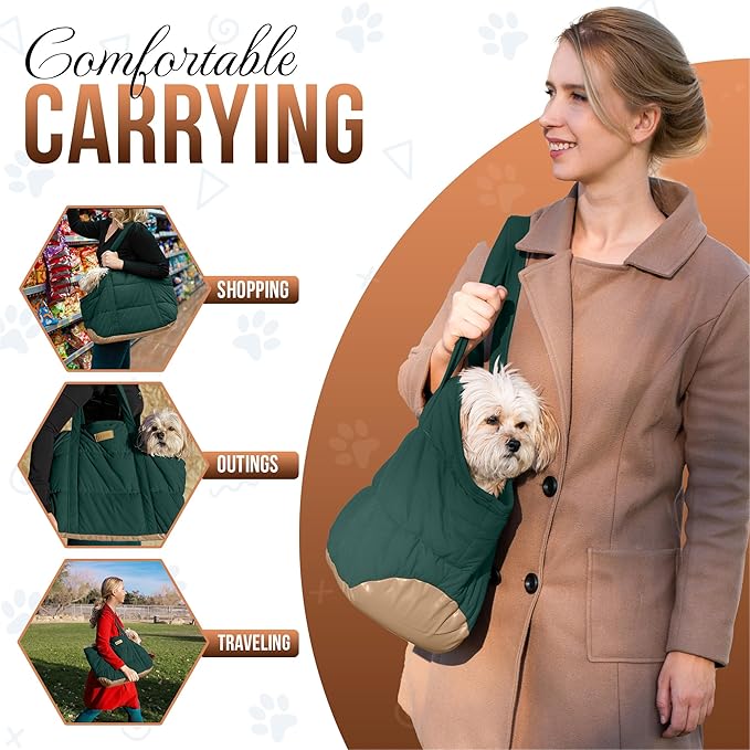 RuffLife Cozy Plush Pet Carrier Purse - Secure Harness Clip, Lightweight Tote Design for Small Dogs and Puppies (Green)