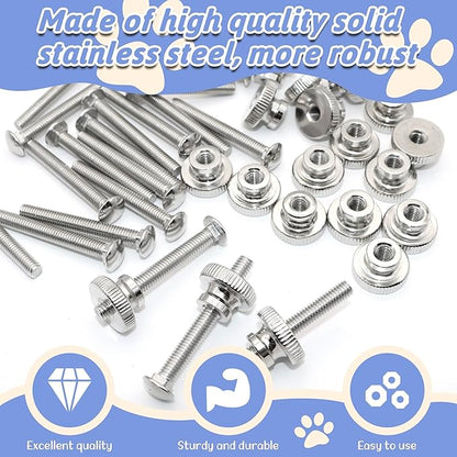 20 Sets Pet Carrier Replacement Fasteners Set - Heavy Duty Stainless Steel Bolts and Nuts for Kennel and Carrier - Includes 20pcs M6 Bolts and Nuts - Dog and Cat Carrier Replacement Parts