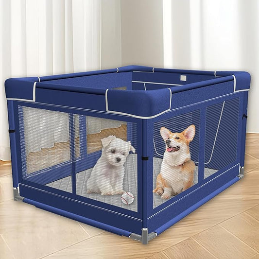 42 × 42 Inch Puppy PlayPen, Dog Playpen with Mat for Puppies, Small and Medium Dogs, Pet PlayPen for Outdoors & Indoors