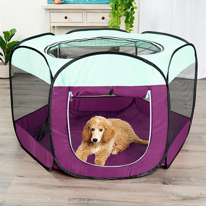 Furhaven Portable Dog Playpen Cat Tent, Pet Playground/Kennel Foldable Indoor Outdoor Zippered Puppy Crate - Purple, Extra Large