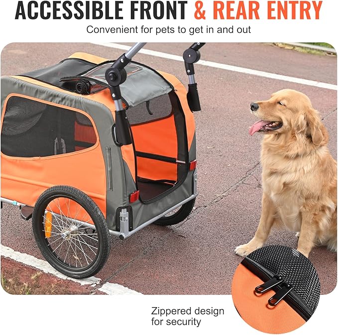 VEVOR Dog Bike Trailer, Supports up to 66/88/100 lbs, 2-in-1 Pet Stroller Cart Bicycle Carrier, Easy Folding Cart Frame with Quick Release Wheels, Universal Bicycle Coupler, Reflectors, Flag