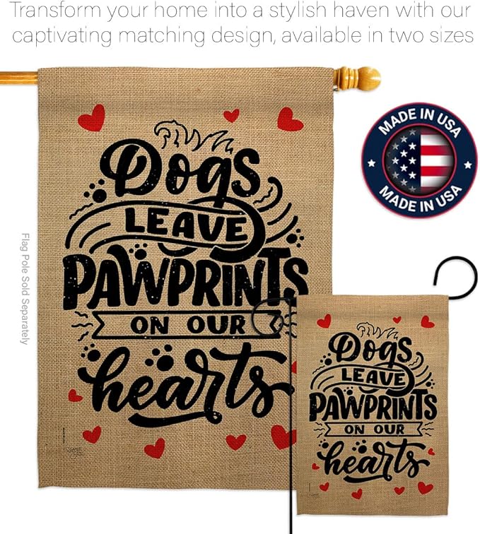 Breeze Decor Leave Pawprints House Flag Pack Dog Puppy Spoiled Paw Canine Fur Pet Nature Farm Animal Creature Vintage Applique Banner Small Garden Yard Gift Double-Sided, Made in USA