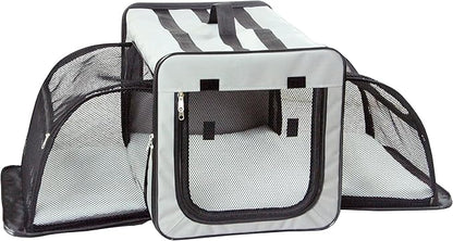PET LIFE 'Capacious' Dual-Sided Expandable Spacious Wire Folding Collapsible Lightweight Pet Dog Crate Carrier House, Large, Grey