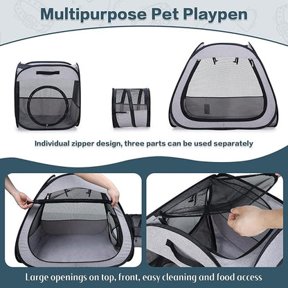 Portable Cat Dog Playpen: Dog Crate, Carrier, Dog Playpen, Cat Enclosure, Puppy Carrier, Pet Playpen, Small Outdoor Pet Enclosure, Travelling and Camping Cat Dog Tent and Tunnel, 3 Separable Parts