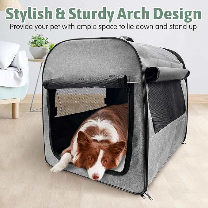 Hamiledyi Collapsible Dog Crate - Portable Soft Travel Kennel for Large Dogs - Indoor & Outdoor Foldable Pet Crate With Mesh Windows (28 x 20 x 22 Inch)