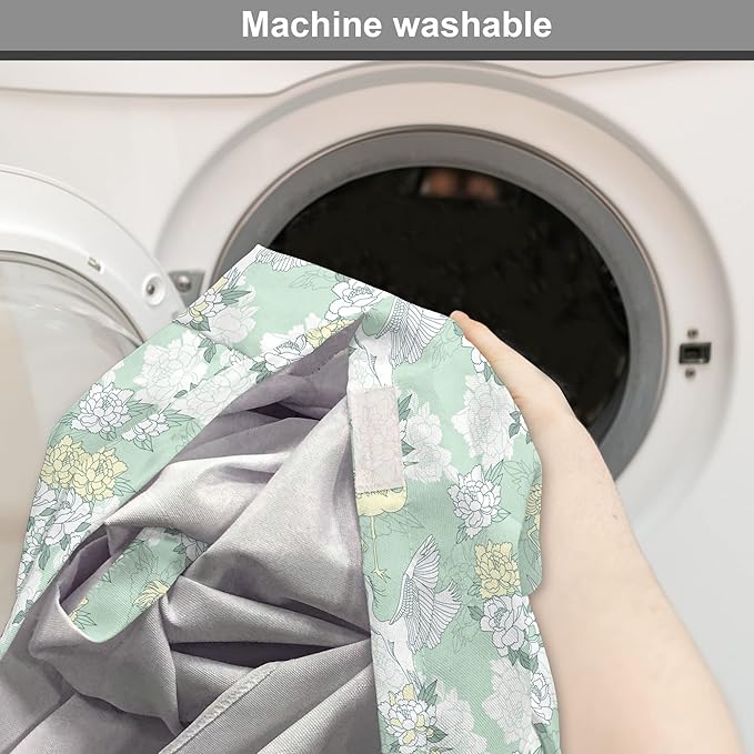 Lunarable Traditional Dog Crate Cover, Japanese Cranes Peonies Cultural Aspects Symbolic of Happy Life, Easy to Use Pet Kennel Cover for Cats & Medium Dogs, 30 Inch, Avocado Green Pale Green