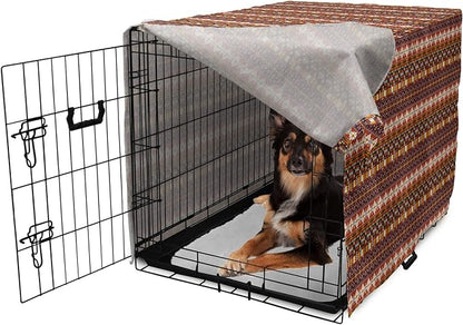 Lunarable Aztec Dog Crate Cover, Ornate Rich Motifs in Autumn Colors Geometric and Floral Design Old Tribal, Easy to Use Pet Kennel Cover for Medium Large Dogs, 36 Inch, Orange Yellow Blue