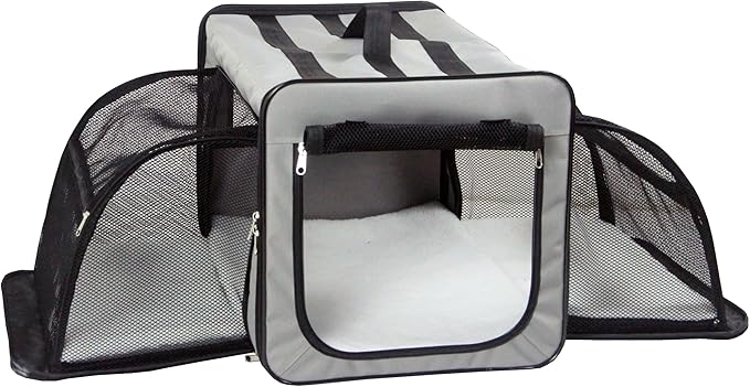 Pet Life Capacious Dual-Sided Travel Expandable Wired Dog Crate - Collapsible and Lightweight Folding Pet Crate with Triple-Space Expansion