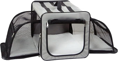 Pet Life Capacious Dual-Sided Travel Expandable Wired Dog Crate - Collapsible and Lightweight Folding Pet Crate with Triple-Space Expansion