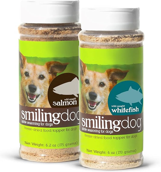 Herbsmith Kibble Seasoning – DIY Raw Coated Kibble Mixer - Dog Food Topper for Picky Eaters [Bundle of Whitefish & Salmon]