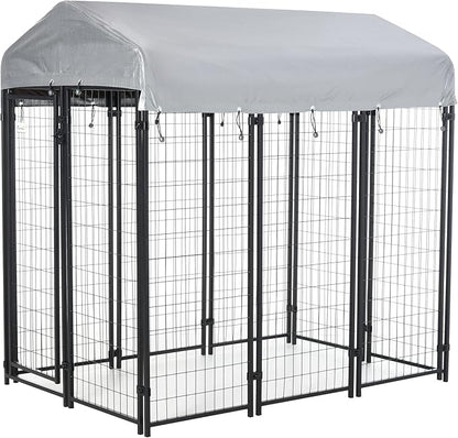 PawHut Outdoor Dog Kennel with Roof, 6' x 4' x 6' Heavy Duty Welded Wire Dog Playpen Enclosure with Escape-Proof Lock, UV-Resistant & Waterproof Cover, for Large Dogs, Silver