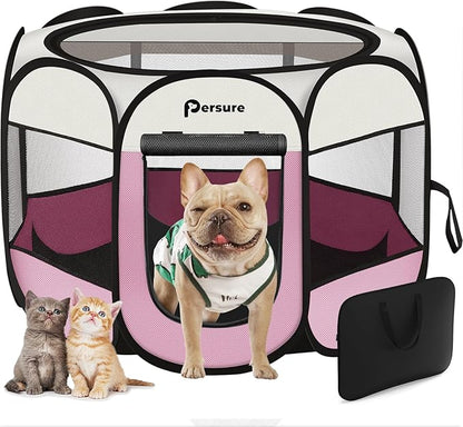 Dog Cat Playpen Indoor/Outdoor, Medium (Pink)