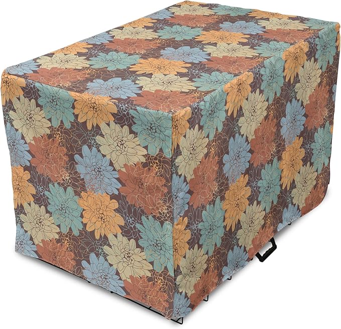 Lunarable Floral Dog Crate Cover, Blossoming Flowers Pattern Botanical Garden Art Illustration Colorful Vintage Design, Easy to Use Pet Kennel Cover for Small Dogs Puppies Kittens, 42 Inch, Brown