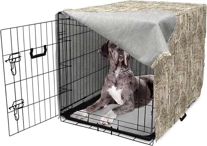 Lunarable Floral Dog Crate Cover, Daffodil and Carnation Bouquets Sketch Art Style Botanical Blossoms Field, Easy to Use Pet Kennel Cover for Medium Large Dogs, 48 Inch, Beige and Champagne