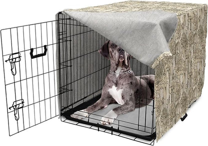 Lunarable Floral Dog Crate Cover, Daffodil and Carnation Bouquets Sketch Art Style Botanical Blossoms Field, Easy to Use Pet Kennel Cover for Medium Large Dogs, 48 Inch, Beige and Champagne