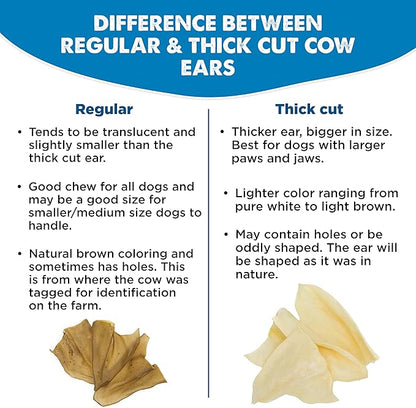 Best Bully Sticks All-Natural Thick-Cut Cow Ears for Small, Medium and Large Dogs - 100% Natural Free-Range Grass-Fed Beef Single Ingredient High Protein, Easily digestible Dog Chew Treats - 12 Pack