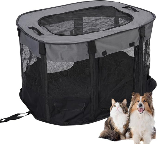 Portable Pet Dog Playpen Kennel Indoor, Foldable Puppy Playpen for Small Animals, Mesh Tent Crate for Travel, Camping, Home & Outdoor, Scratch Proof Dog Exercise Playground Equipment (Black, M, 1)