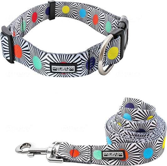 Lucky Love Dog, Adjustable Fun Style Collar and Leash Set for Dogs, Bright Color Matching Dog Collar and Leash - (Large, SOCO Combo)