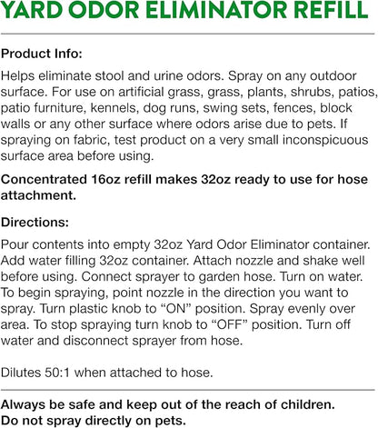 NaturVet – Yard Odor Eliminator | Eliminate Stool and Urine Odors from Lawn and Yard | Designed for Use on Grass, Plants, Patios, Gravel, Concrete & More | 16 oz Refill