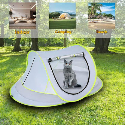 ZIQINPSQ Foldable Cat Tent with Sunshade, Mesh Windows & Curtains,Portable Pet Playpen Cat Cage Cat Enclosure Tent,Outdoor Cat Enclosures for Camping, Traveling, Sunbathing (Grey, 55" LX35 WX25 H)