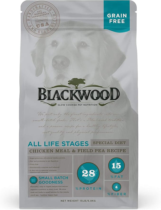 Blackwood Special Diet All Life Stages Dry Dog Food, 15Lb., Chicken Meal & Field Pea Recipe, with Superfood Ingredients, Grain Free Dog Food