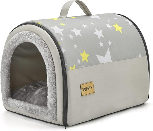Jiupety Indoor Dog House, 2 in 1 Portable Foldable House Bed with Cover, Pet Tent & Cave Bed for Cats and Small Dogs, M(18"×14"×13"), Up to 11 Lb, Grey