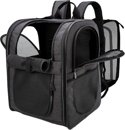 Apollo Walker Pet Carrier Backpack for Large/Small Cats and Dogs, Puppies, Safety Features and Cushion Back Support for Travel, Hiking, Outdoor Use (Black-Expandable)