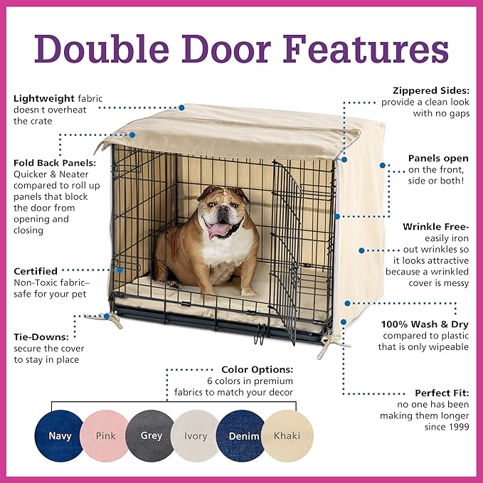 Pet Dreams Dog Crate Cover - Breathable Fabric Kennel Topper for Double-Door Crates, Fits iCrate Dog Cages 18, 24, 30, 36, 42, 48 Inches (Khaki, Small, 24")