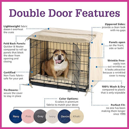 Pet Dreams Dog Crate Cover - Breathable Fabric Kennel Topper for Double-Door Crates, Fits iCrate Dog Cages 18, 24, 30, 36, 42, 48 Inches (Blue, Small, 24")