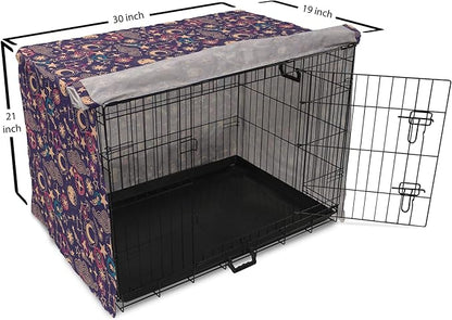 Lunarable Hipster Dog Crate Cover, Hand Drawn Starry Scene of Constellation Crescent Space-Themed Layout, Easy to Use Pet Kennel Cover for Cats & Medium Dogs, 30 Inch, Navy Blue and Multicolor