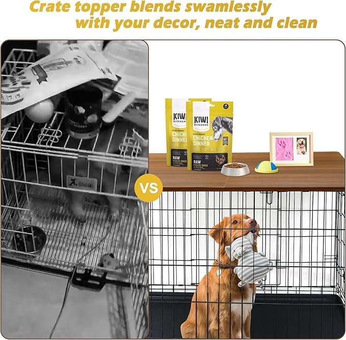 HiCaptain Foldable Dog Crate Table Topper, 48 inches Wooden Dog Kennel Table Topper, Durable Decorative Dog Kennel Table Topper for Large Dogs - Rustic Style