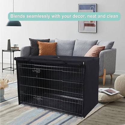HiCaptain Polyester Dog Crate Cover - Heavy Duty Windproof Pet Kennel Cover for Wire Crate Indoor Outdoor Protection 42in L (Black)