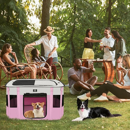 X-ZONE PET Dog Playpen, Puppy Cat Play Pen Portable Foldable Indoor/Outdoor Tent Crate Cage, Portable Pet Crate Small Size Pink 30''