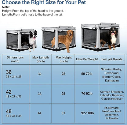 Soft Collapsible Dog Crate - 42 Inch Portable Travel Crate with Extra Space Indoor & Outdoor, 4-Door Foldable Pet Kennel with Durable Mesh Windows, Light Gray