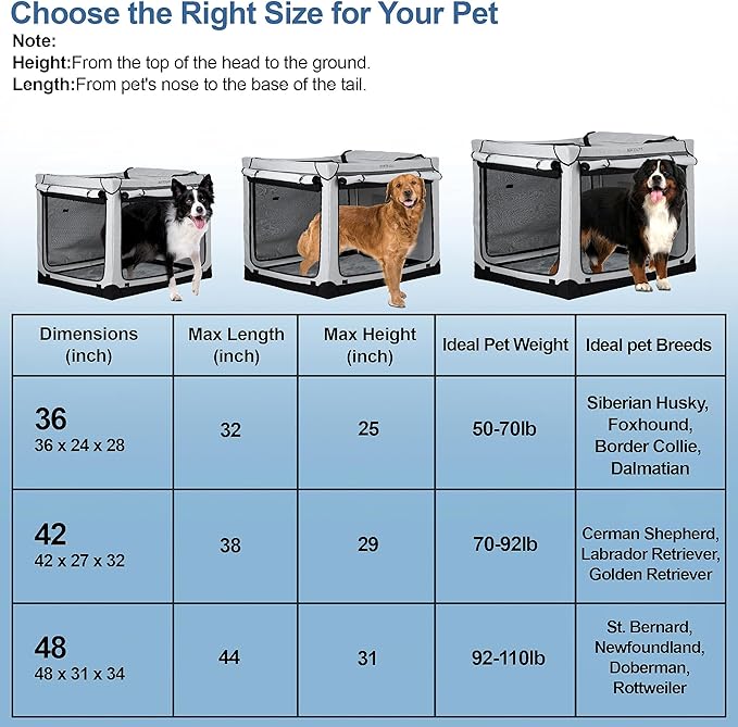 Soft Collapsible Dog Crate - 48 Inch Portable Travel Crate with Extra Space Indoor & Outdoor, 4-Door Foldable Pet Kennel with Durable Mesh Windows, Light Gray