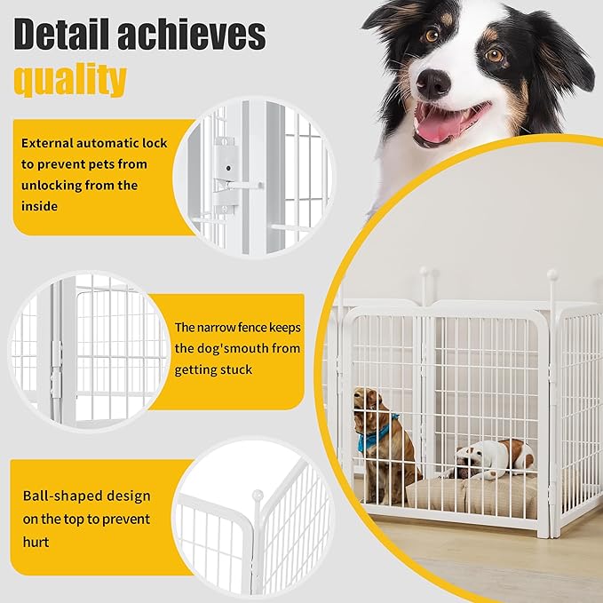 24" H Dog Crate Dog Playpen 8 Panels Furniture Heavy Duty Dog Fence Door with Side Openings,for Large Medium Small Dogs Indoor Outdoor Foldable Pet Exercise Pen,White