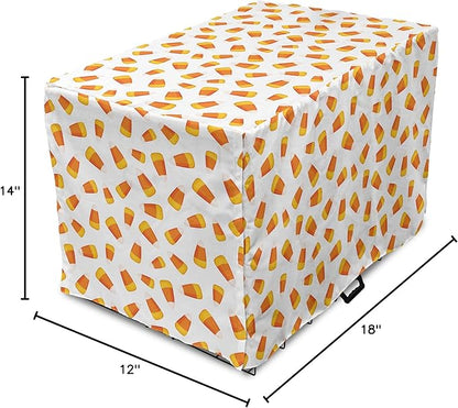 Lunarable Candy Corn Dog Crate Cover, Continuing Halloween Themed Dessert on a Plain Background, Easy to Use Pet Kennel Cover for Small Dogs Puppies Kittens, 18 Inch, Orange Earth Yellow
