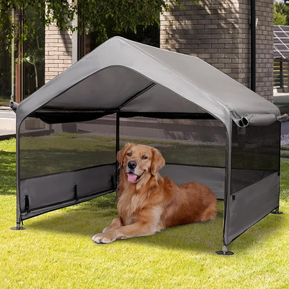 Extra Large Dog House Outside, Dog Tent Outdoor, Big Dog Shade Shelter Doghouse Canopy With Three-Sided Breathable Mesh Windows, Gray Sun Rain Cover For Pet Cat Goat Livestock 4'x 4'x 3.3'