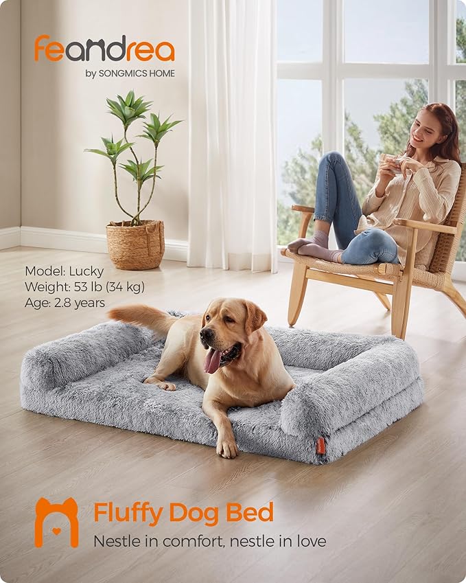 Feandrea Dog Bed, Orthopaedic Dog Sofa Bed for Medium Dogs, Waterproof Ped Bed with Removable Washable Cover, 36 x 27 x 9 Inches, Gray Ombré UPGW232G01