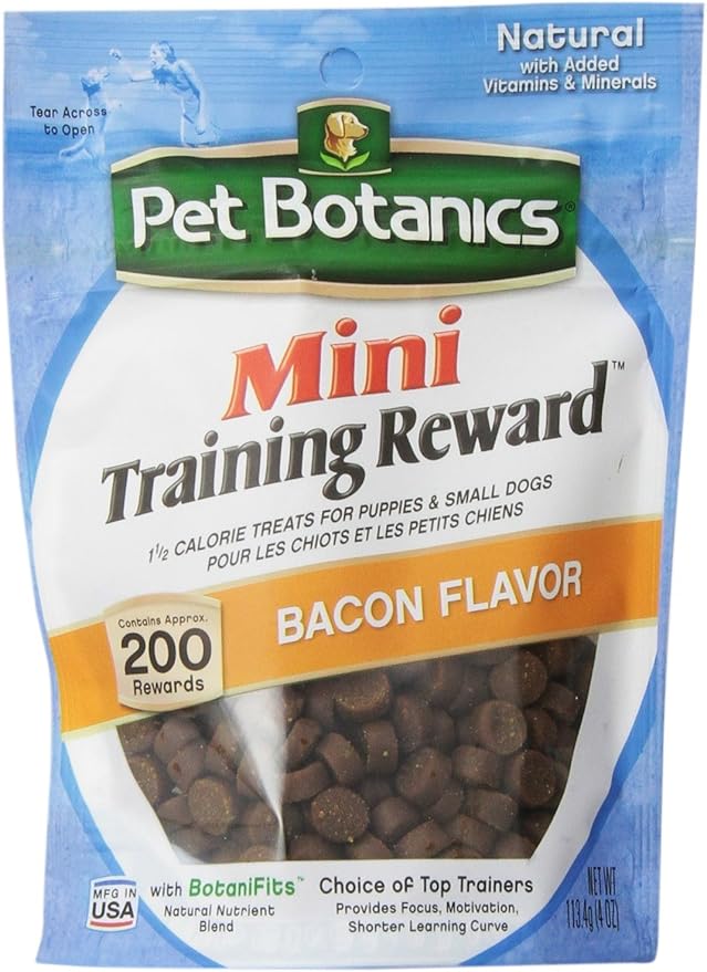 Pet Botanics Mini Training Rewards for Dogs 3 Flavor Variety Bundle: (1) Bacon, (1) Chicken and (1) Beef, 4 Oz Ea (200 Count per Bag, 3 Bags Total)