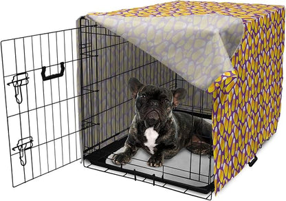 Lunarable Candy Corn Dog Crate Cover, Halloween Themed Pattern of Irregular Tasty Junk Food for Comfort, Easy to Use Pet Kennel Cover for Cats & Medium Dogs, 24 Inch, Violet Earth Yellow