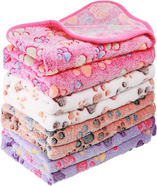 Tatuo 4 Pcs Dog Blanket Pet Puppy Blanket Puppy Teething Toys Paw Print Fleece Blanket for Pet Cat Soft Warm Sleep Mat Guinea Pig Cage Blanket(Midwest (24 x 47 Inch),White, Coffee, Pink, Purple)