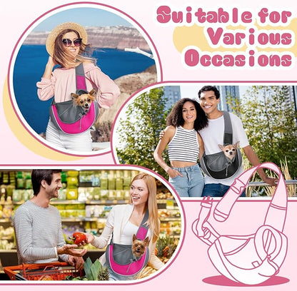 YUDODO Pet Dog Sling Carrier Mesh Hand Free Adjustable Dog Satchel Carrier Bag Papoose Crossbody for Small Medium Dog Cat Rabbit (S(up to 5 lbs), Pink)