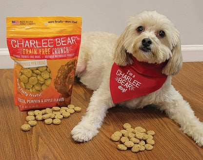 Charlee Bear Dog Treats Small Dogs Training Treats, Crunchy Low Calorie Grain Free Dog Treats, USA Made, Best for Small-Medium Breeds, Puppy Training Treats, Chicken, Pumpkin, Apple, 2 Pack, 8oz Each