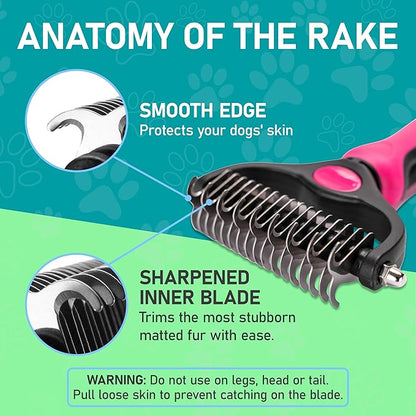 Maxpower Planet Hair Brush - Double Sided Shedding, Dematting Undercoat Rake for Dogs, Cats - Extra Wide Dog Grooming Brush, Pink