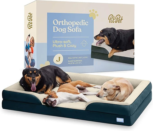 Orthopedic Sofa Dog Bed - Ultra Comfortable Dog Bed for Large Dogs - Breathable & Waterproof Pet Bed- Egg Foam Sofa Bed with Extra Head and Neck Support - (XX-Large, Blue & White)