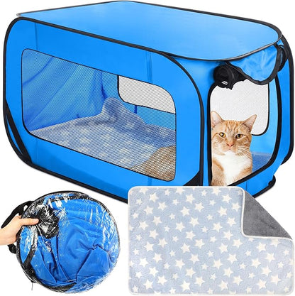 37 Inch Collapsible Dog Crate with Mat Liner Pop up Dog Kennel Waterproof Portable Car Seat Kennel Travel Crate for Pet Indoor Outdoor Cat Bed Collection(Blue)